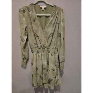 Michael Kors Paisley Print Ruffle Smock Dress Green Size M Boho Casual